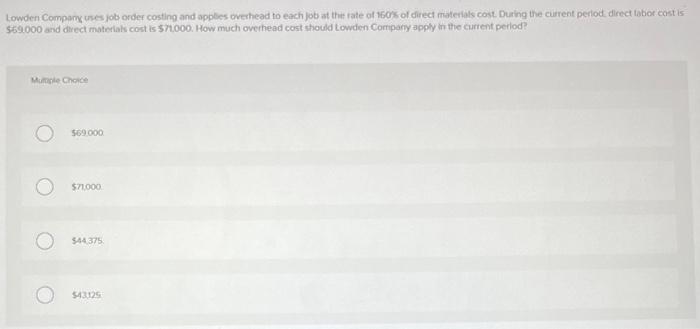 Solved Lowden Compang uses job order costing and opples | Chegg.com