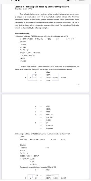 Lesson 8. Finding the Time by Linear Interpolation | Chegg.com
