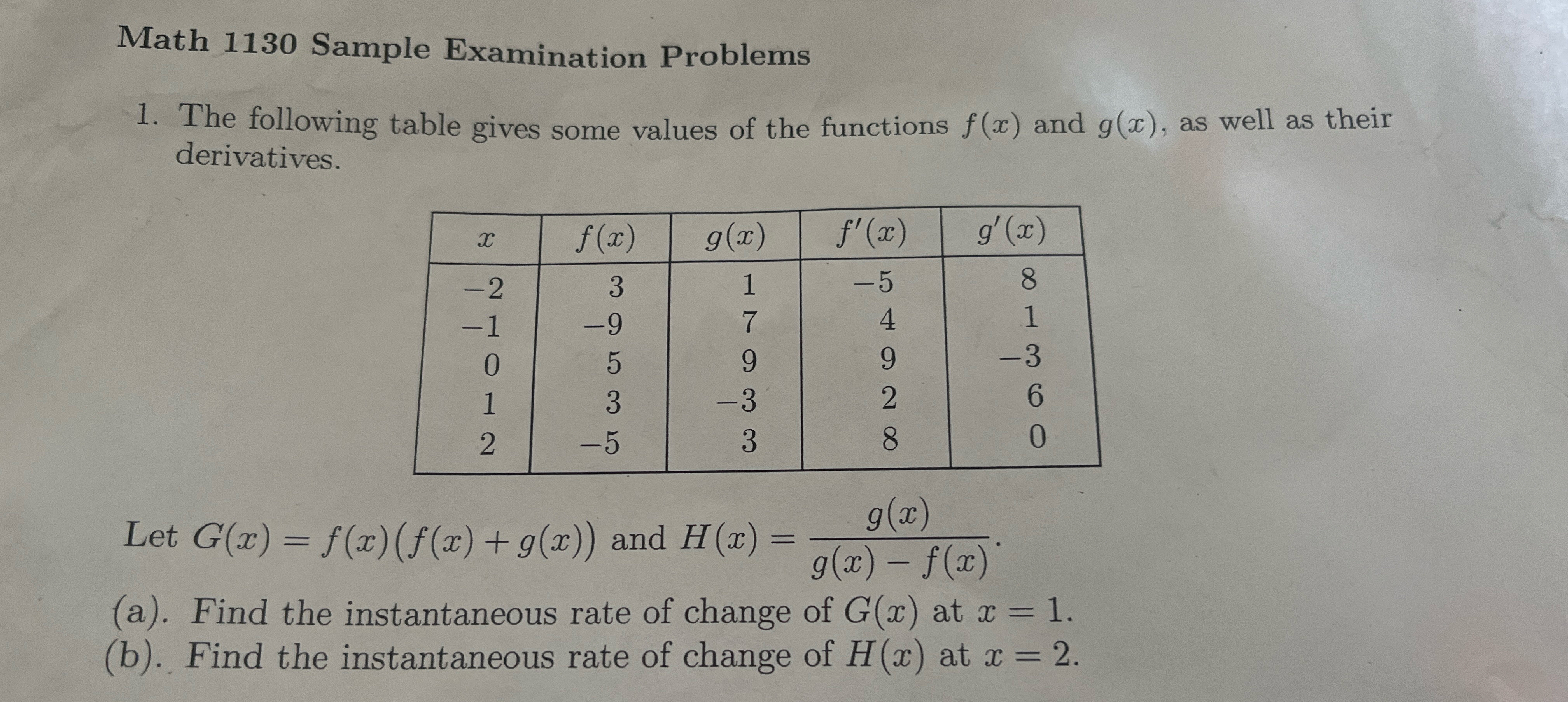 Solved Math 1130 ﻿Sample Examination ProblemsThe following | Chegg.com