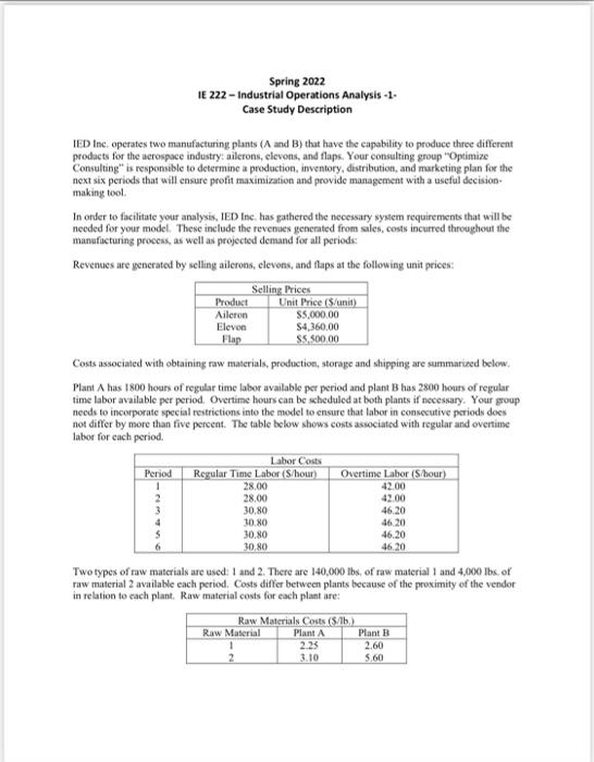 Solved Spring 2022 IE 222-Industrial Operations Analysis -1. | Chegg.com