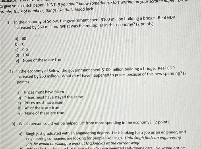 Solved to give you scratch paper. HINT: If you don't know | Chegg.com