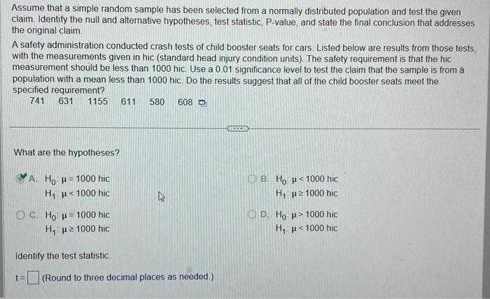Solved Assume that a simple random sample has been selected | Chegg.com