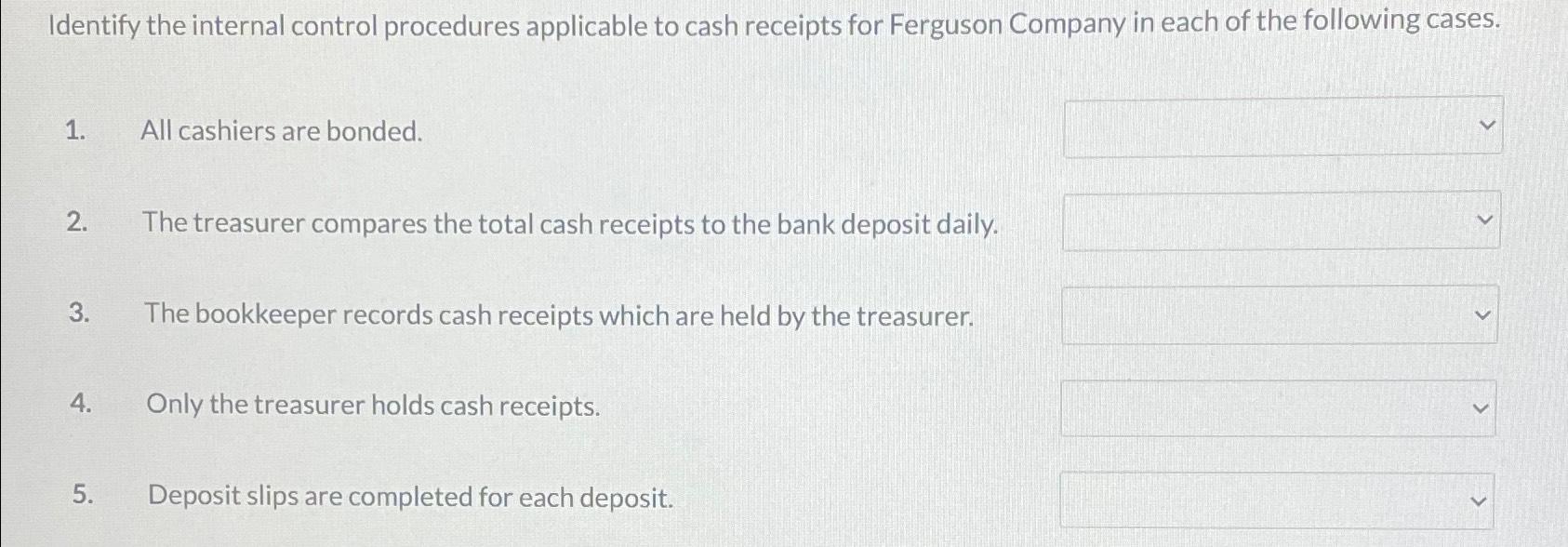 Solved Identify the internal control procedures applicable