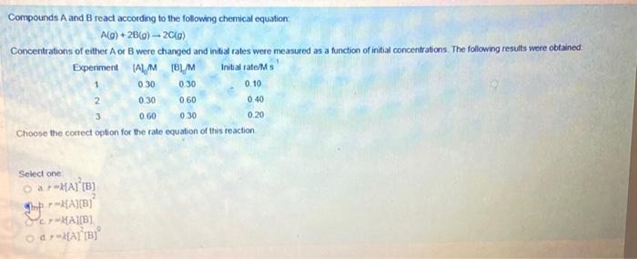 Solved Compounds A and B react according to the following | Chegg.com