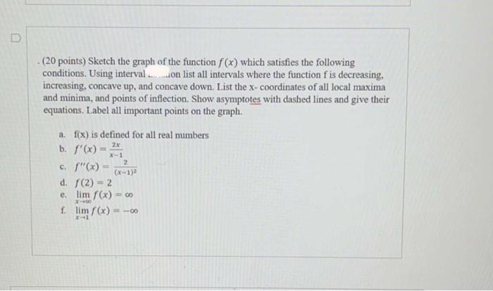 Solved ( 20 points) Sketch the graph of the function f(x) | Chegg.com