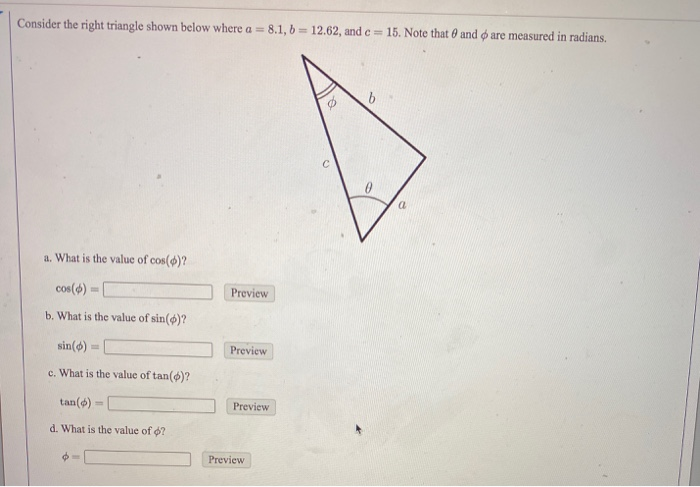 Solved Consider the right triangle shown below where a = | Chegg.com