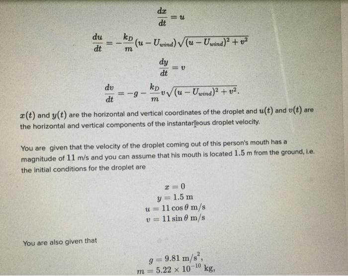 Solved Fu Uwind Droplet Trajectory D X Consider The Situa Chegg Com