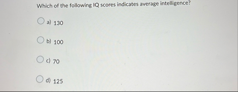 Solved Which of the following IQ scores indicates average | Chegg.com