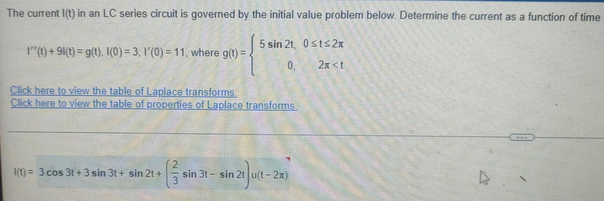 Solved The current I(t) in an LC series circuit is governed | Chegg.com