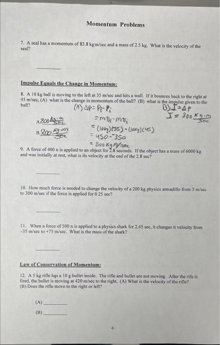 Solved momentum problemsquestions include: impulse, | Chegg.com