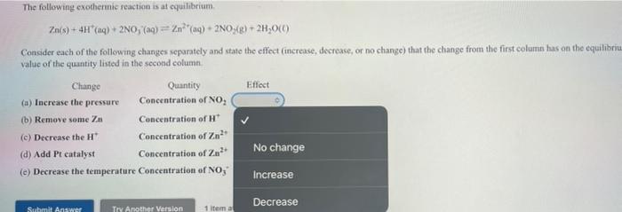 Solved The Following Exothermic Reaction Is At Equilibrium | Chegg.com