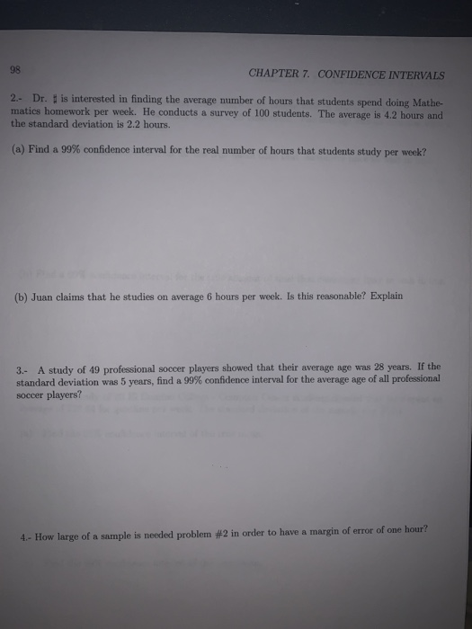 Solved 98 CHAPTER 7. CONFIDENCE INTERVALS 2.- Dr. # is | Chegg.com