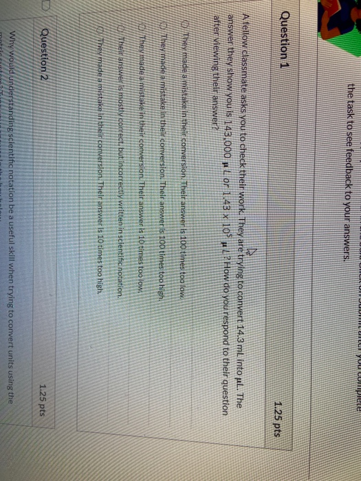 Solved the task to see feedback to your answers. Question 1 | Chegg.com