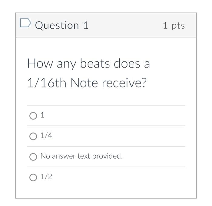 Solved Question 1 How any beats does a 1/16th Note receive? | Chegg.com
