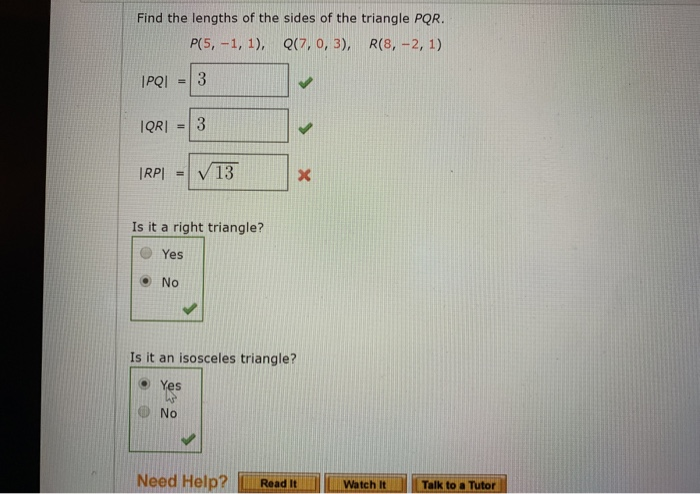 Solved Find The Lengths Of The Sides Of The Triangle Pqr 8746