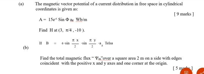 Solved The Magnetic Vector Potential Of A Current | Chegg.com