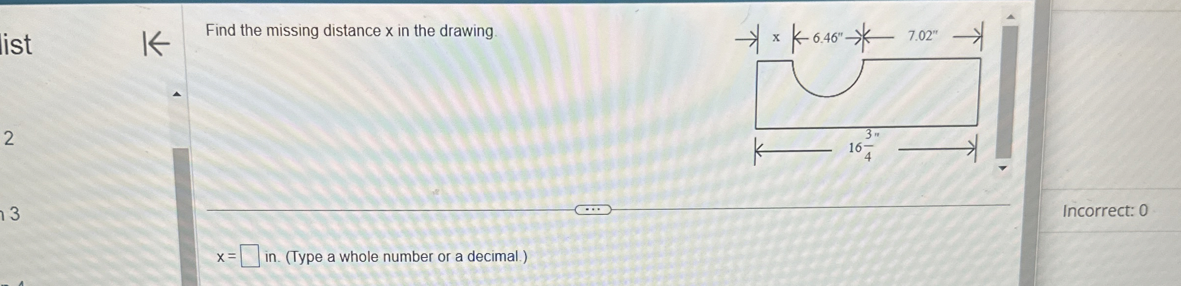 Solved Find the missing distance x in the drawing23in. (Type | Chegg.com