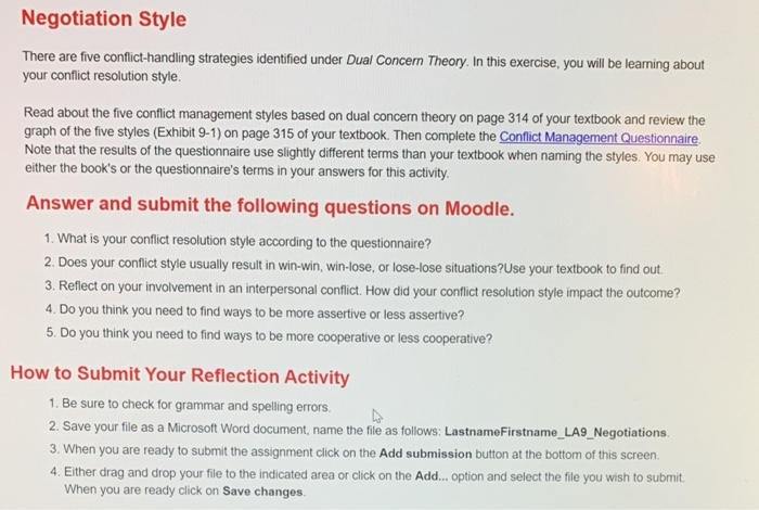 Negotiation Style There are five conflict-handling | Chegg.com