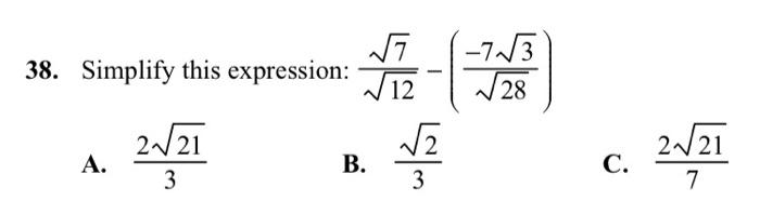 Solved 38. Simplify this expression: 127−(28−73) A. 3221 B. | Chegg.com