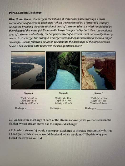Solved Part 2. Stream Discharge Directions: Stream discharge | Chegg.com