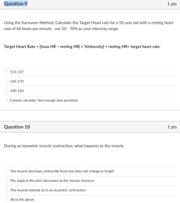 Solved Question 9 1 pts Using the Karvonen Method Calculate