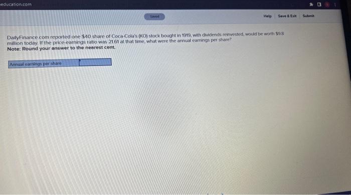 Solved DailyFinance com reported one $40 share of | Chegg.com