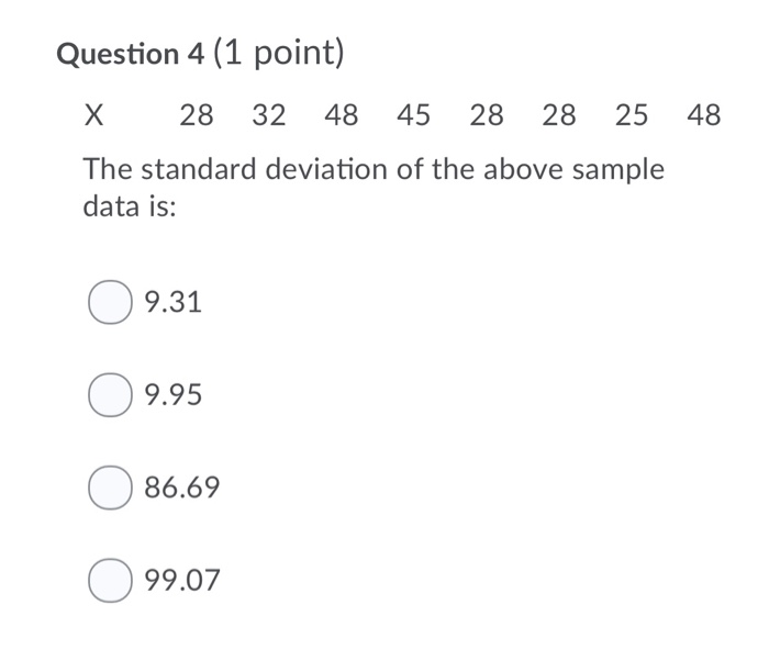 Example Answer Is 28 Solved Question 4 (1 point) X 28 32 48 45 28 28 25 The | Chegg.com