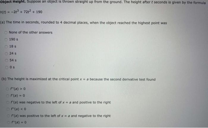Solved Object Height. Suppose an object is thrown straight | Chegg.com