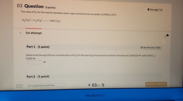 Solved 03 Question 3 points) See page 722 The value of K for | Chegg.com