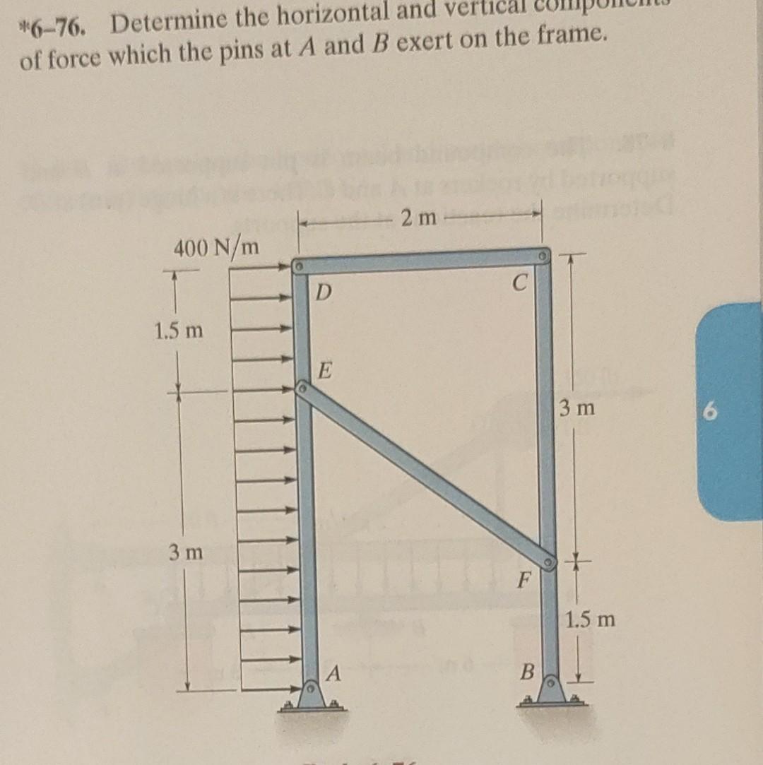 Solved *6-76. Determine The Horizontal And Vertical Of Force | Chegg.com