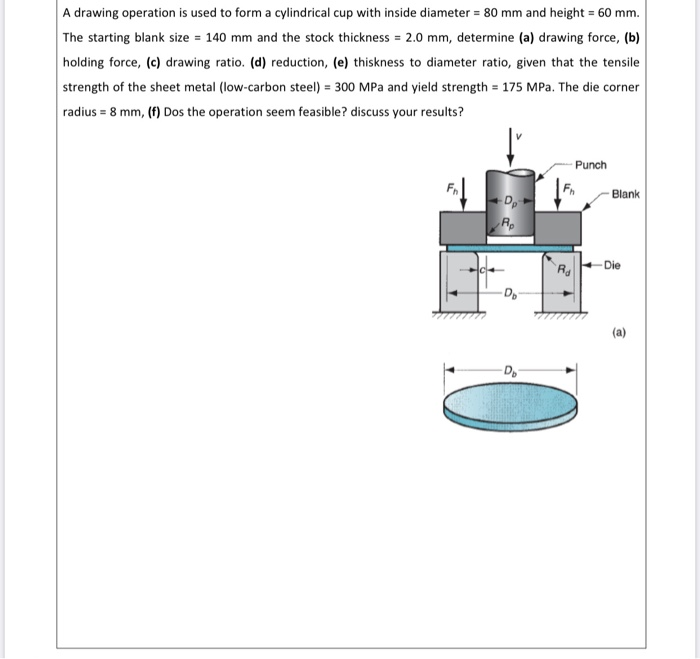 Solved A drawing operation is used to form a cylindrical cup