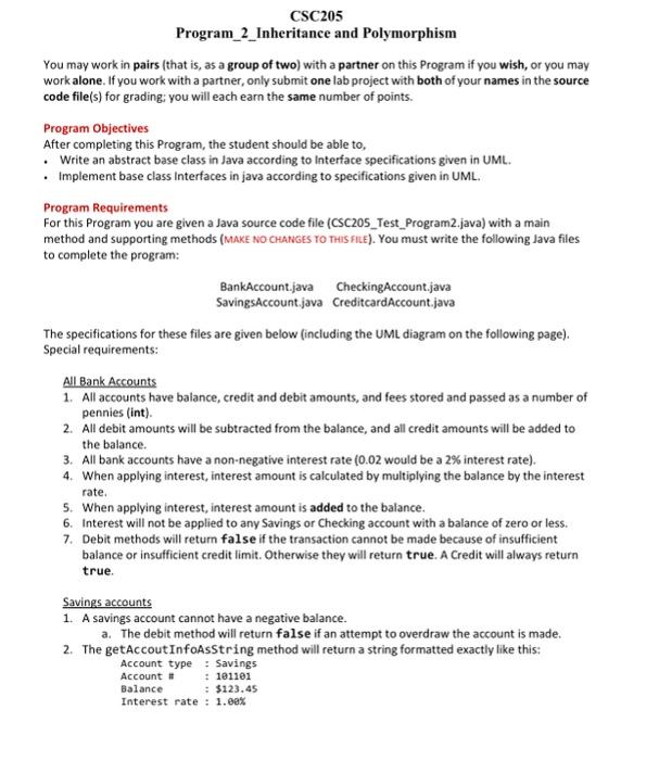 CSC205 Program_2_Inheritance And Polymorphism You May | Chegg.com