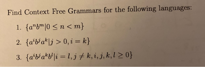 Solved Find Context Free Grammars For The Following | Chegg.com