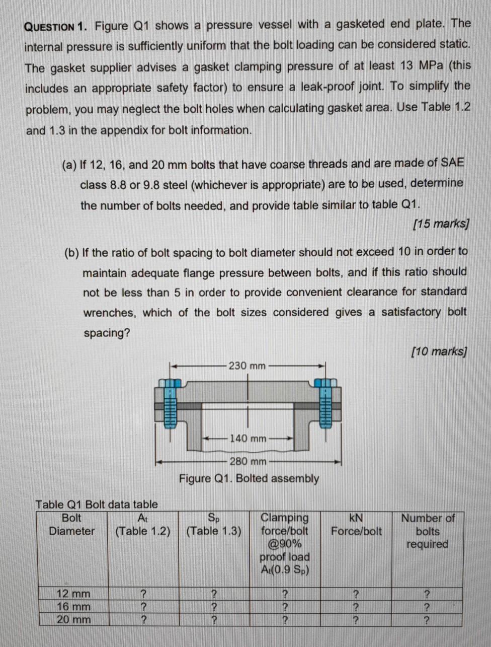 Solved QUESTION 1. Figure Q1 shows a pressure vessel with a