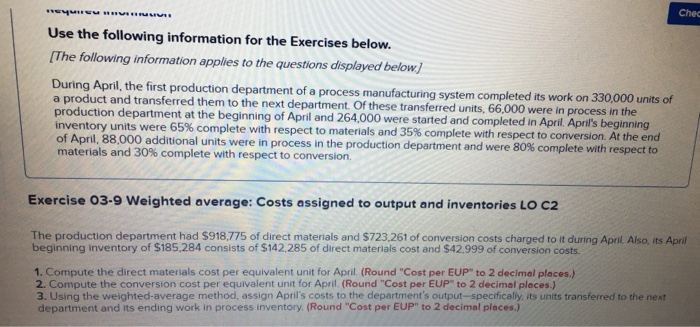 Solved Chec Heyule Use the following information for the | Chegg.com