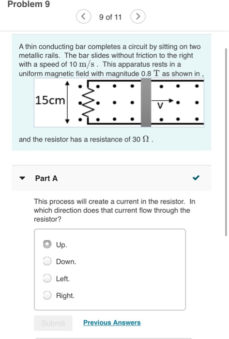Solved Problem 9 A thin conducting bar completes | Chegg.com