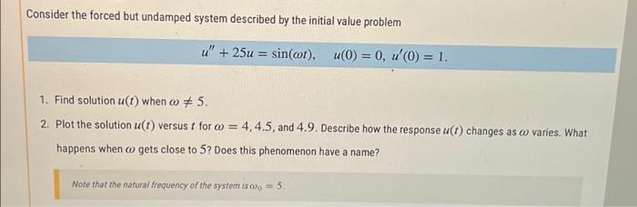 Solved Consider the forced but undamped system described by | Chegg.com