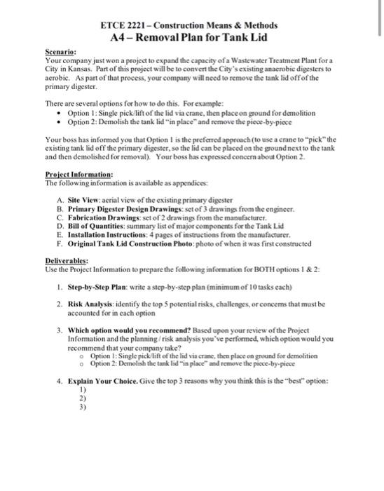 Solved ETCE 2221 - Construction Means & Methods A4 - Removal