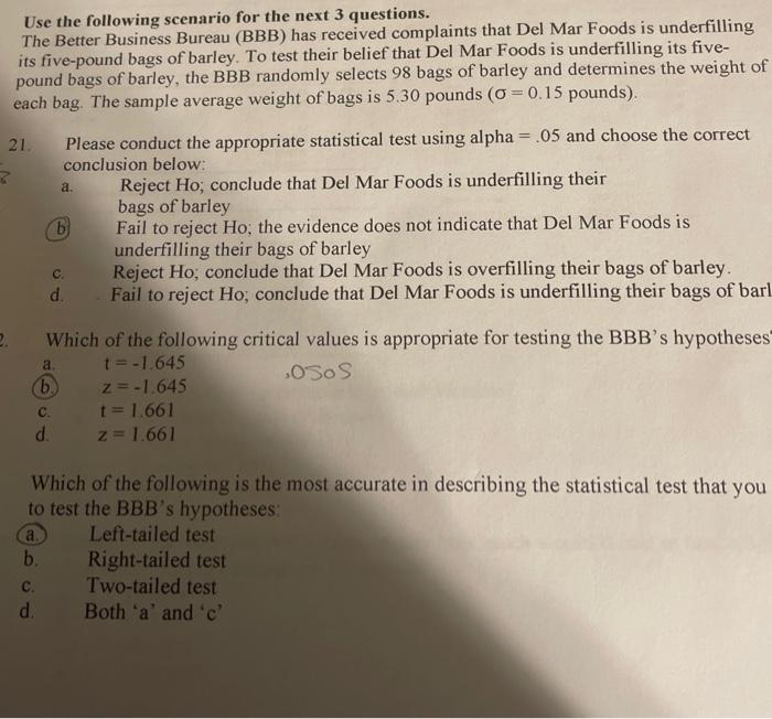 Solved Use The Following Scenario For The Next 3 Questions. | Chegg.com