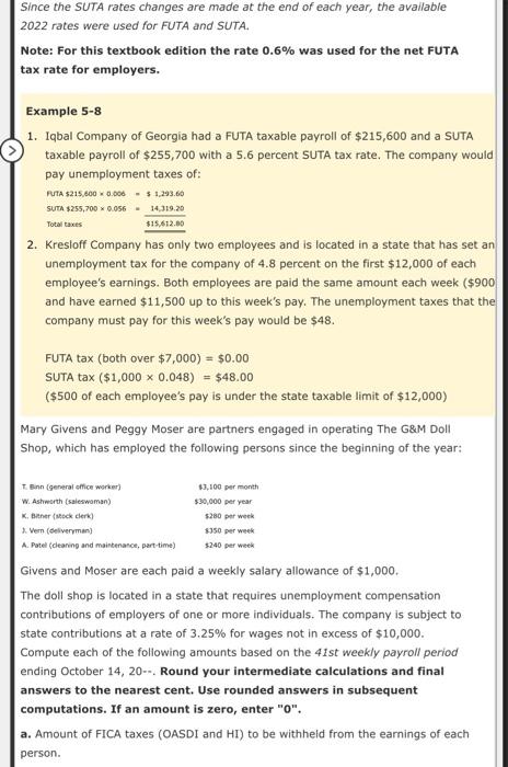 Since the SUTA rates changes are made at the end of | Chegg.com