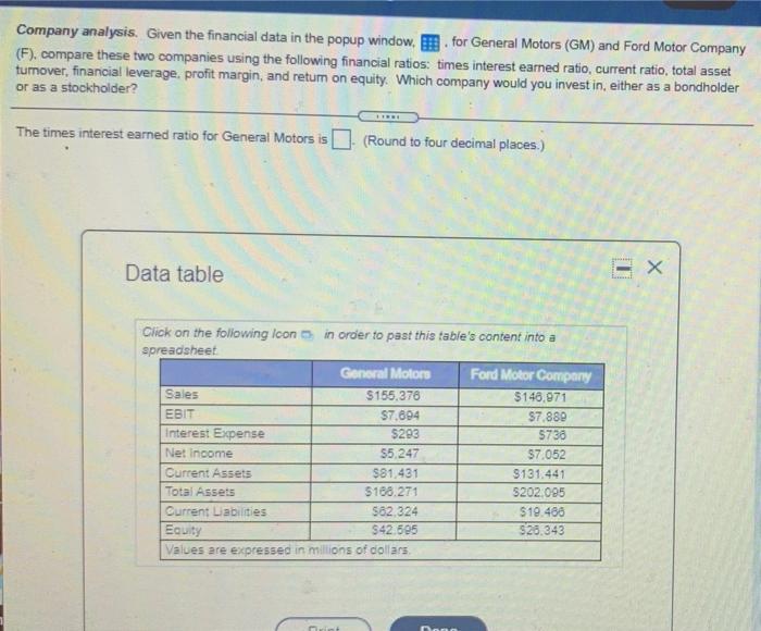 Solved Company Analysis. Given The Financial Data In The | Chegg.com