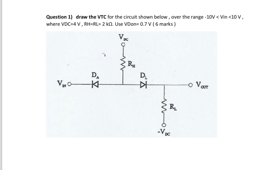 Solved Question 1) ﻿draw the VTC for the circuit shown | Chegg.com