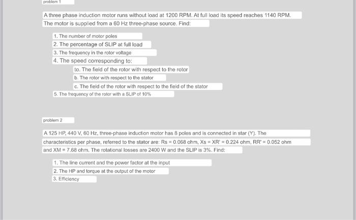 Solved A three phase induction motor runs without load at | Chegg.com