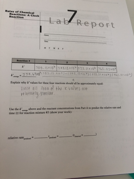 Rates Of Chemical Reactions: A Clock Reaction Lab | Chegg.com