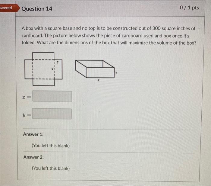 Solved A box with a square base and no top is to be