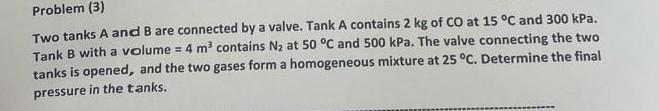 Solved Two tanks A and B are connected by a valve. Tank A | Chegg.com