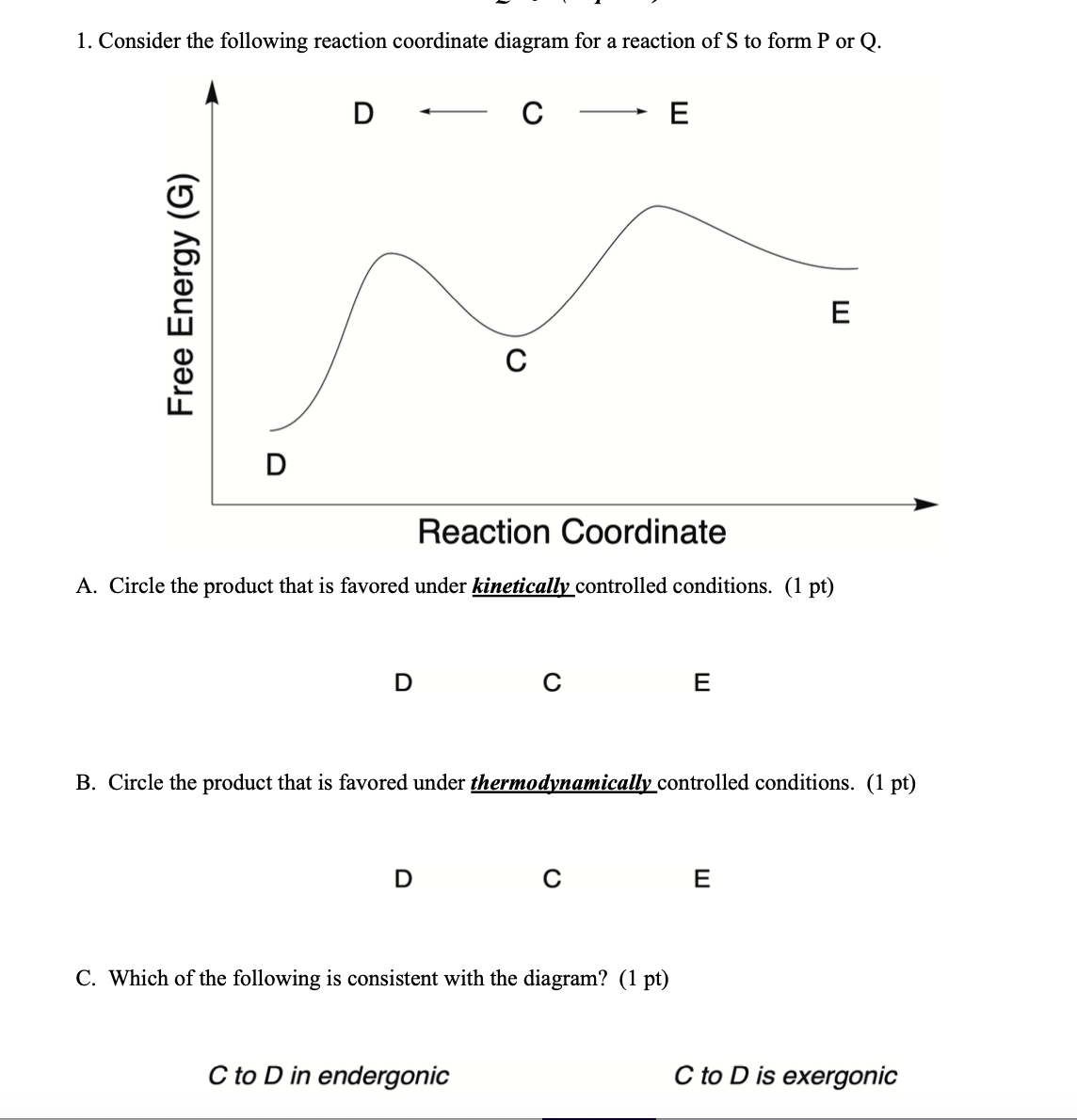 Solved 1. ﻿Consider the following reaction coordinate | Chegg.com