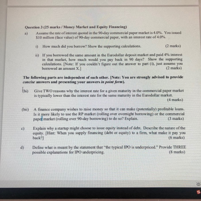 Solved Question 3 (25 marks/Money Market and Equity