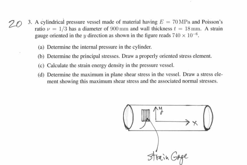 Solved 20 3. A cylindrical pressure vessel made of material | Chegg.com