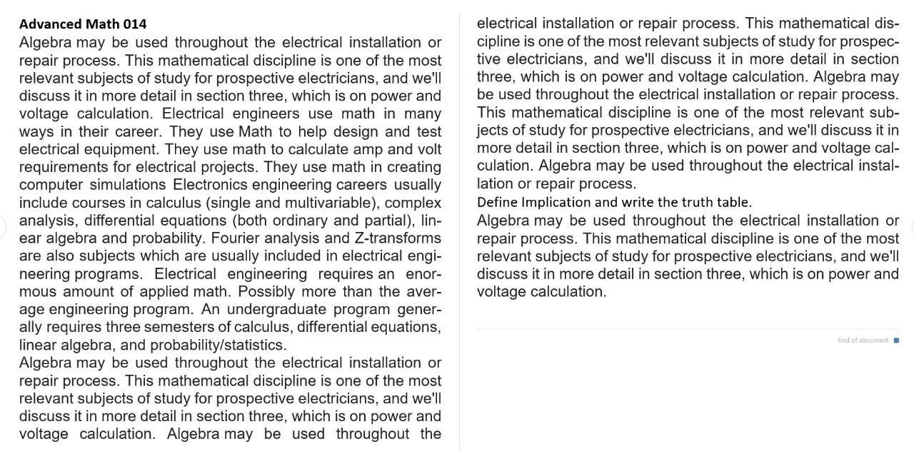 Advanced Math 014 Algebra may be used throughout the | Chegg.com